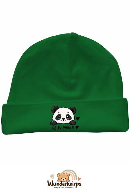 Umschlagmütze Rox-01 in Grün mit Motiv Panda Hello World