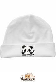 Umschlagmütze Rox-01 in Weiß mit Motiv Panda Hello World