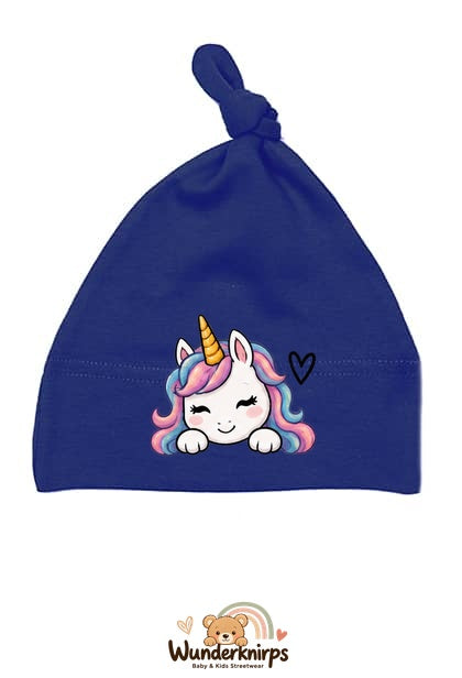 Knotenmütze Babybugz BZ15 in Marineblau mit Motiv Einhorn mit Herz