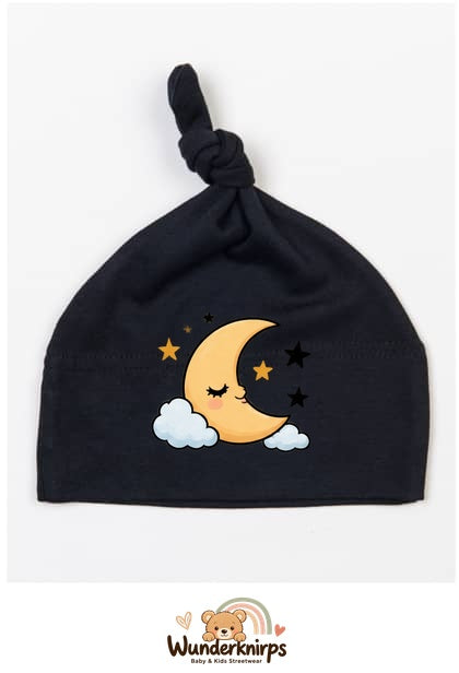 Knotenmütze Babybugz BZ15 in Schwarz mit Motiv Mond und Sterne