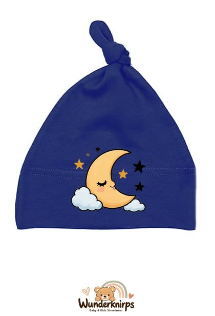 Knotenmütze Babybugz BZ15 in Marineblau mit Motiv Mond und Sterne