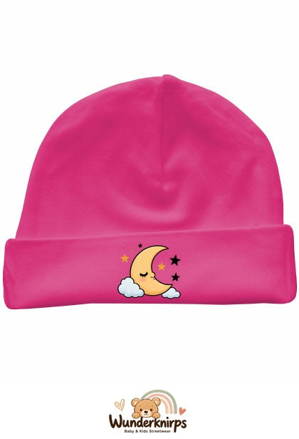 Umschlagmütze Rox-01 in Pink mit Motiv Mond und Sterne