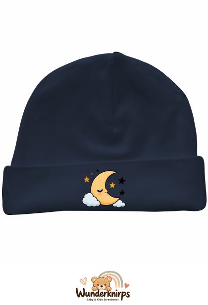 Umschlagmütze Rox-01 in Marineblau mit Motiv Mond und Sterne