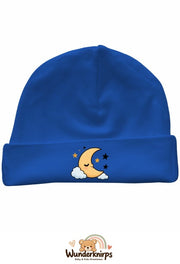 Umschlagmütze Rox-01 in Royalblau mit Motiv Mond und Sterne