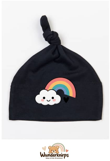 Knotenmütze Babybugz BZ15 in Schwarz mit Motiv Regenbogen mit Wolke