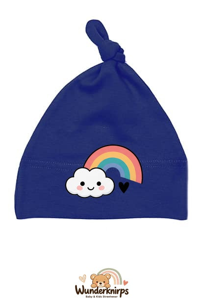 Knotenmütze Babybugz BZ15 in Marineblau mit Motiv Regenbogen mit Wolke