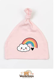 Knotenmütze Babybugz BZ15 in Pastellrosa mit Motiv Regenbogen mit Wolke