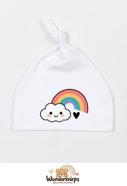 Knotenmütze Babybugz BZ15 in Weiß mit Motiv Regenbogen mit Wolke