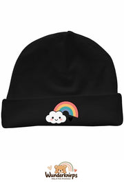 Umschlagmütze Rox-01 in Schwarz mit Motiv Regenbogen mit Wolke