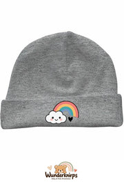Umschlagmütze Rox-01 in Grau meliert mit Motiv Regenbogen mit Wolke