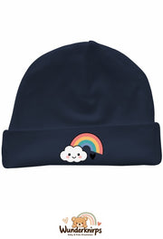 Umschlagmütze Rox-01 in Marineblau mit Motiv Regenbogen mit Wolke