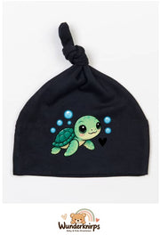 Knotenmütze Babybugz BZ15 in Schwarz mit Motiv Schildkröte mit Herz