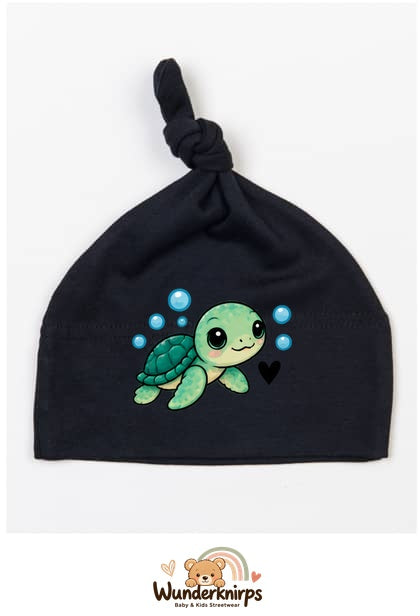 Knotenmütze Babybugz BZ15 in Schwarz mit Motiv Schildkröte mit Herz
