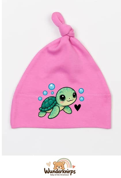 Knotenmütze Babybugz BZ15 in Bubblegum-Pink mit Motiv Schildkröte mit Herz