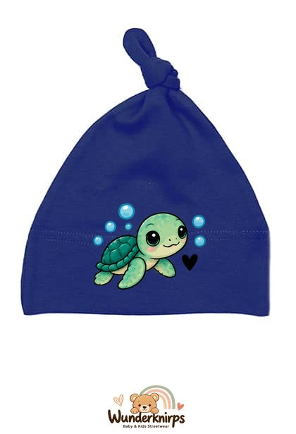 Knotenmütze Babybugz BZ15 in Marineblau mit Motiv Schildkröte mit Herz