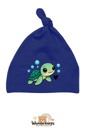 Knotenmütze Babybugz BZ15 in Marineblau mit Motiv Schildkröte mit Herz