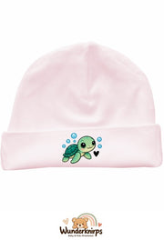 Umschlagmütze Rox-01 in Pastellrosa mit Motiv Schildkröte mit Herz