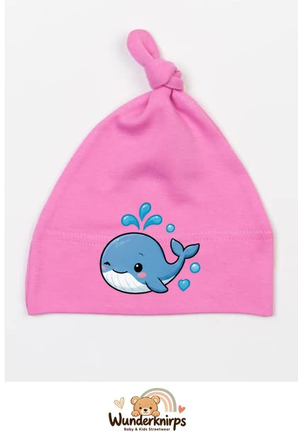 Knotenmütze Babybugz BZ15 in Bubblegum-Pink mit Motiv Wal mit Herzen