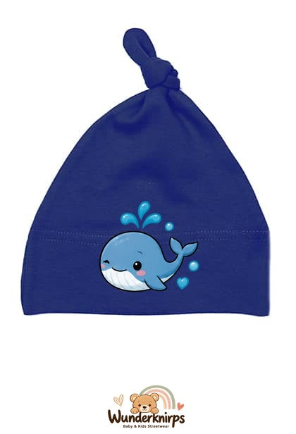 Knotenmütze Babybugz BZ15 in Marineblau mit Motiv Wal mit Herzen