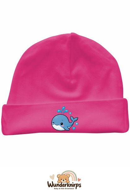 Umschlagmütze Rox-01 in Pink mit Motiv Wal mit Herzen