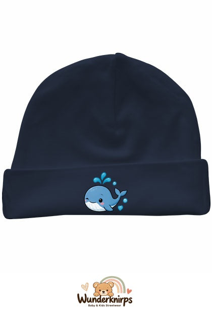 Umschlagmütze Rox-01 in Marineblau mit Motiv Wal mit Herzen