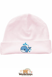 Umschlagmütze Rox-01 in Pastellrosa mit Motiv Wal mit Herzen