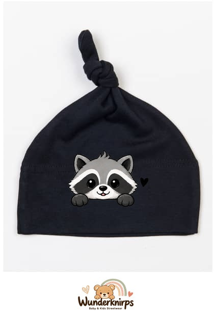 Knotenmütze Babybugz BZ15 in Schwarz mit Motiv Waschbär mit Herz