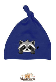 Knotenmütze Babybugz BZ15 in Marineblau mit Motiv Waschbär mit Herz