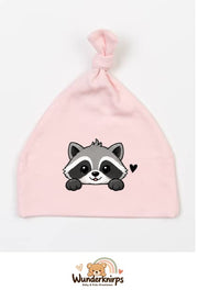 Knotenmütze Babybugz BZ15 in Pastellrosa mit Motiv Waschbär mit Herz