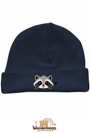 Umschlagmütze Rox-01 in Marineblau mit Motiv Waschbär mit Herz