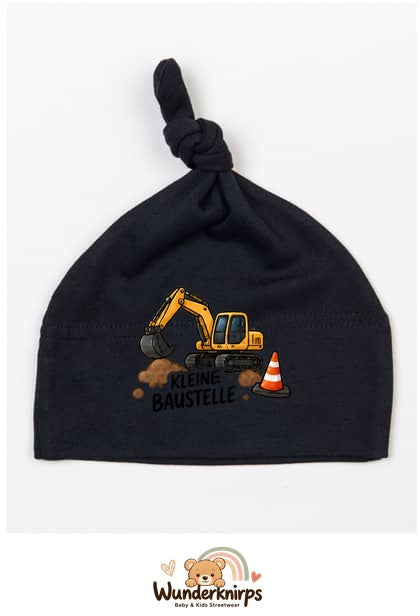 Knotenmütze Babybugz BZ15 in Schwarz mit Motiv Bagger Kleine Baustelle