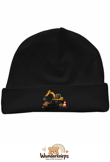 Umschlagmütze Rox-01 in Schwarz mit Motiv Bagger Kleine Baustelle