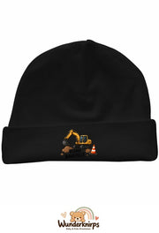 Umschlagmütze Rox-01 in Schwarz mit Motiv Bagger Kleine Baustelle