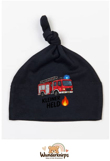 Knotenmütze Babybugz BZ15 in Schwarz mit Motiv Feuerwehr Kleiner Held
