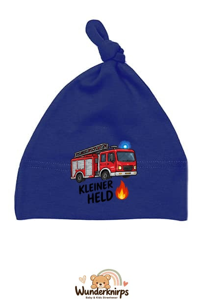 Knotenmütze Babybugz BZ15 in Marineblau mit Motiv Feuerwehr Kleiner Held