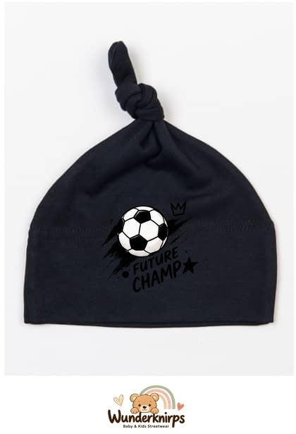 Knotenmütze Babybugz BZ15 in Schwarz mit Motiv Fußball Future Champ