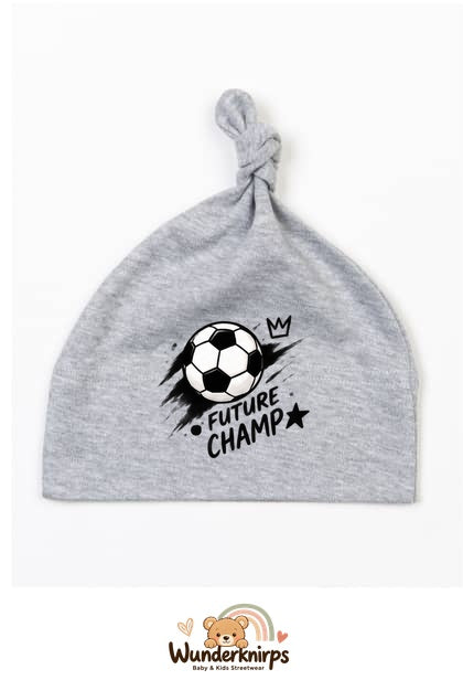 Knotenmütze Babybugz BZ15 in Grau meliert mit Motiv Fußball Future Champ