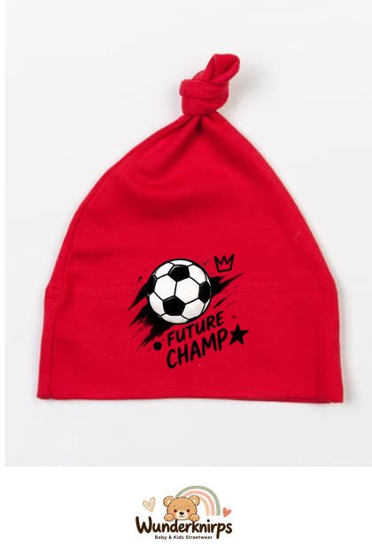 Knotenmütze Babybugz BZ15 in Rot mit Motiv Fußball Future Champ