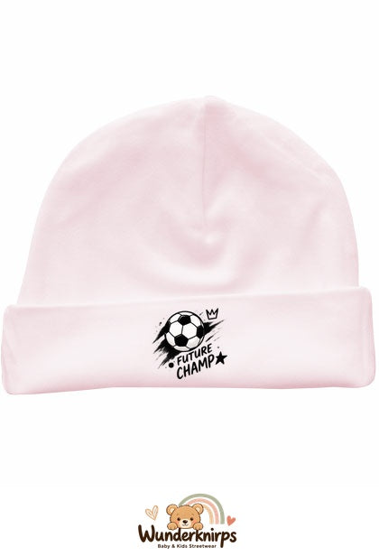 Umschlagmütze Rox-01 in Pastellrosa mit Motiv Fußball Future Champ