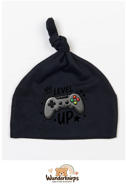 Knotenmütze Babybugz BZ15 in Schwarz mit Motiv Controller Level Up