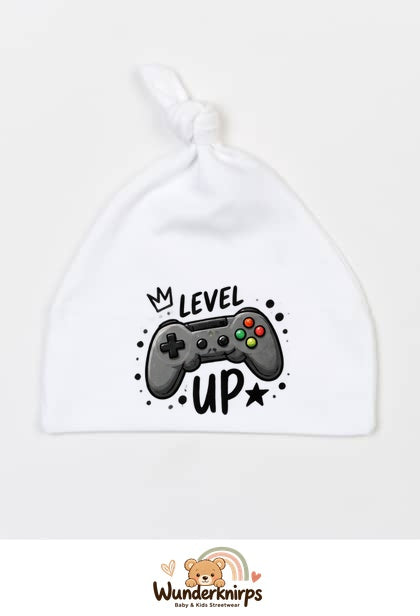 Knotenmütze Babybugz BZ15 in Weiß mit Motiv Controller Level Up