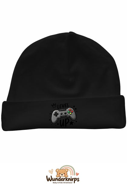 Umschlagmütze Rox-01 in Schwarz mit Motiv Controller Level Up