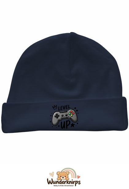 Umschlagmütze Rox-01 in Marineblau mit Motiv Controller Level Up