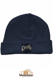 Umschlagmütze Rox-01 in Marineblau mit Motiv Controller Level Up