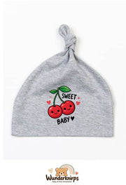 Knotenmütze Babybugz BZ15 in Grau meliert mit Motiv Kirschen Sweet Baby