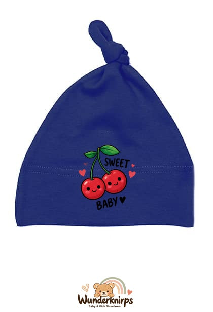 Knotenmütze Babybugz BZ15 in Marineblau mit Motiv Kirschen Sweet Baby