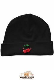 Umschlagmütze Rox-01 in Schwarz mit Motiv Kirschen Sweet Baby