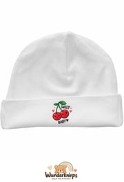 Umschlagmütze Rox-01 in Weiß mit Motiv Kirschen Sweet Baby