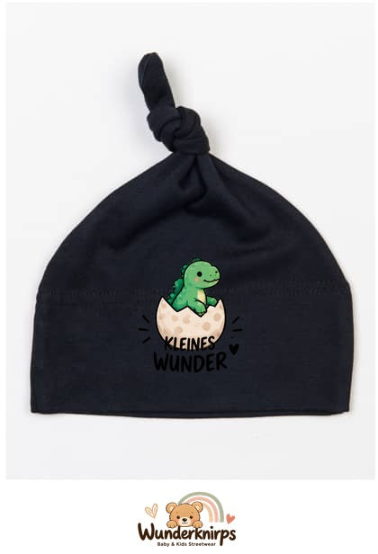 Knotenmütze Babybugz BZ15 in Schwarz mit Motiv Dino Kleines Wunder