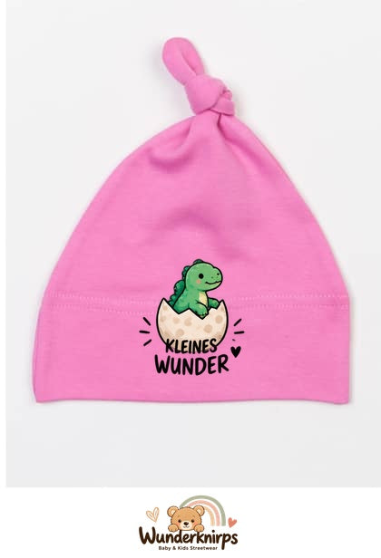 Knotenmütze Babybugz BZ15 in Bubblegum-Pink mit Motiv Dino Kleines Wunder